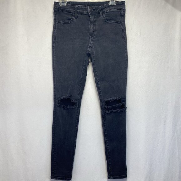 American Eagle Jegging Mid-Rise Ripped Skinny Jeans Women 6R Black Dark Wash - Picture 1 of 16